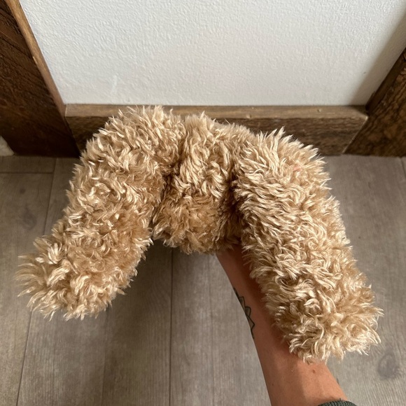 Vintage Shaggy Jointed Brown & Plaid Kiss Blowing Teddy Bear Plush THE CUTEST - Picture 5 of 15